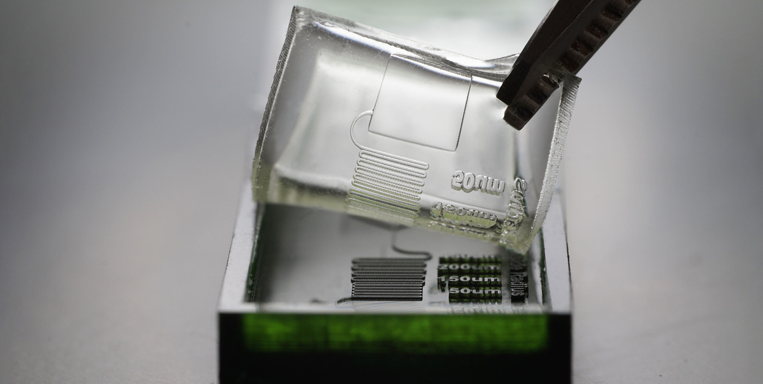 3D Printing has several microfluidic applications, a key example being PDMS Device fabrication. 3D Print Master Molds for PDMS with design features that are as small as 50µm