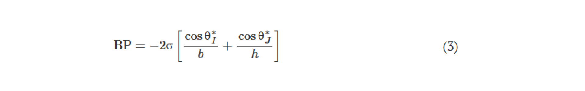 Expression in Plain Text: BP = -2σ (cos(θ*_{I})/b) + (cos(θ_{J})/h)